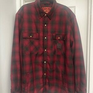 DIXXON Red and Black Plaid Button-Down Shirt Jacket